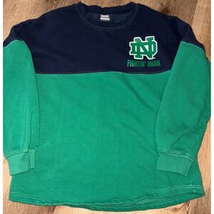 Notre Dame‎ Fighting Irish Sweatshirt Juniors XS Blue Green Crew Neck Top
